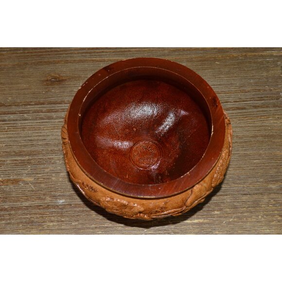 Vintage Faux Wood Carved Mold Resin Footed Floral Leaf Design Bowl Dish Display - Picture 2 of 11